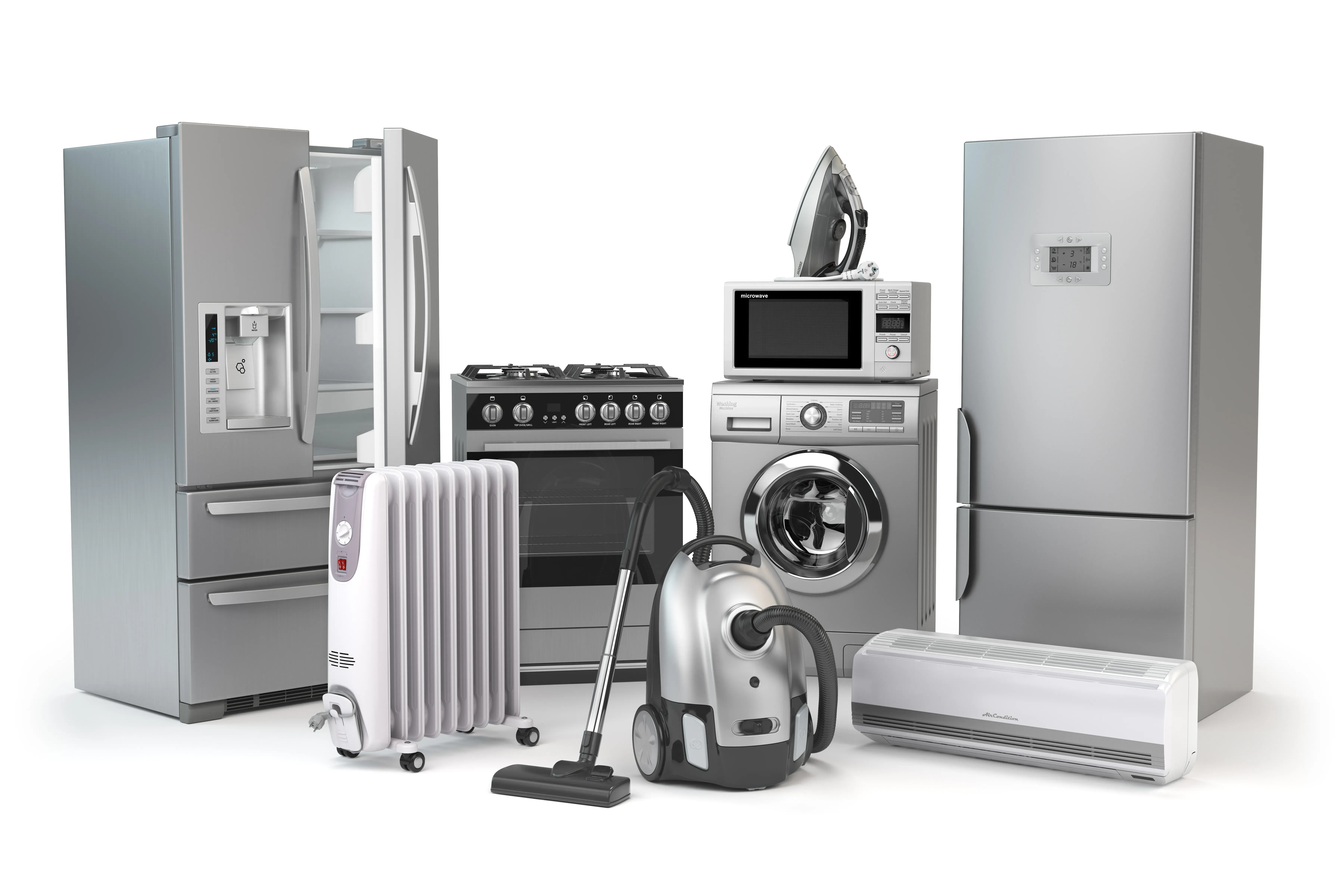 Kabelkonfektion für Haushaltstechnik, mehrere Haushaltsgeräte wie Staubsauger, Klimaanlage, Kühlschrank und Waschmaschine zu sehen.